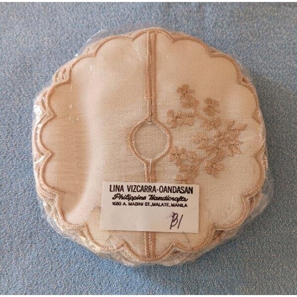 Lina Vizcarra Other - New Set 12 Vintage Glass Slipper Coasters  Ecru Embroidery Unused NIP